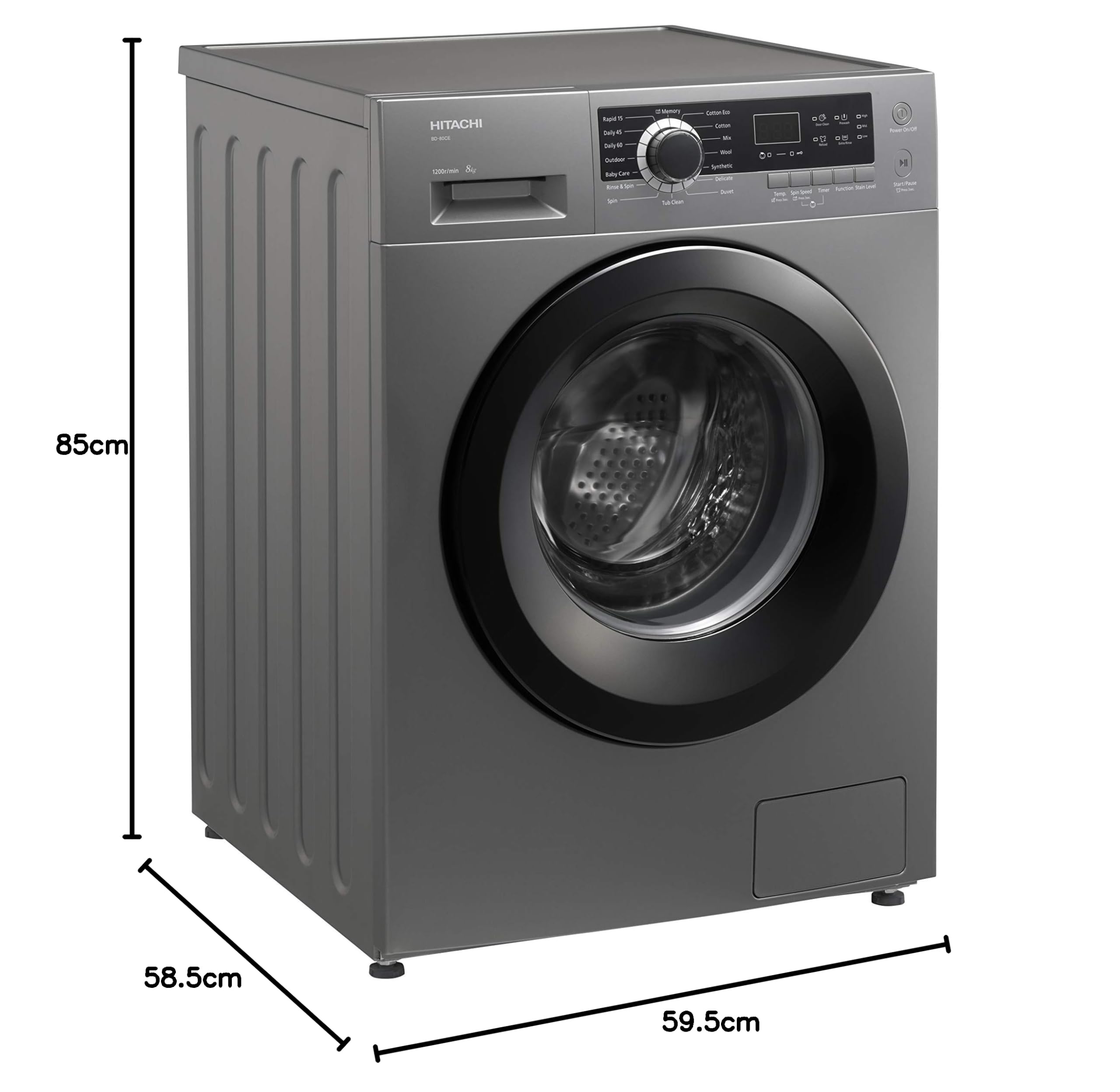 Hitachi 8 KG Front Load Washing Machine, Silver / BD80CE3CGXSL